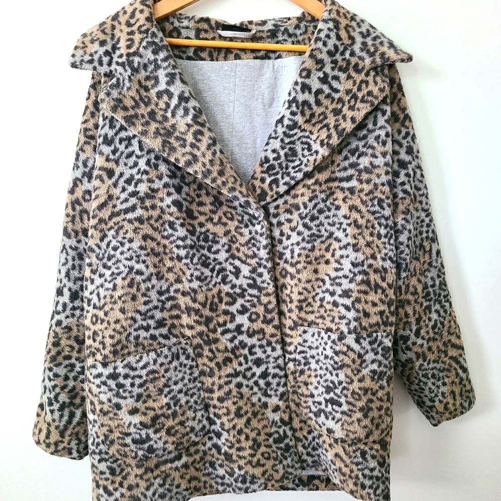 Topshop Leopard Wool Blend Coat
